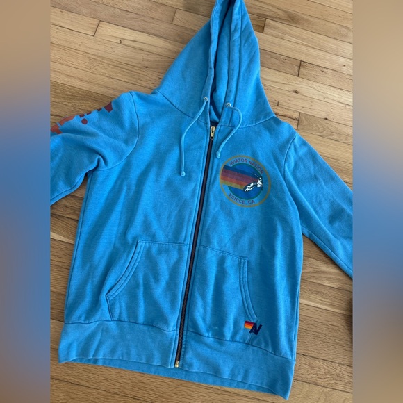 Aviator Nation Blue Zip Up Hoodie Sweatshirt Jacket Venice, CA - Picture 2 of 10